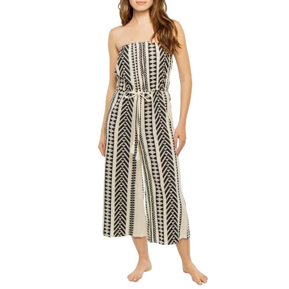 DIA Collection Midi Jumpsuit Women Small Ivory Black Tribal Geometric Boho Beach